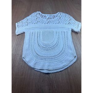 Chico’s Crochet Lace Knit Top Cream Short Sleeve Open Knit Women 0 (S)